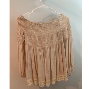 Tan, Off the Shoulder Shirt